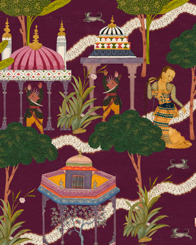 Maghreb Mauve - White, Green, Pink, Mauve Wallcovering | Mind the Gap