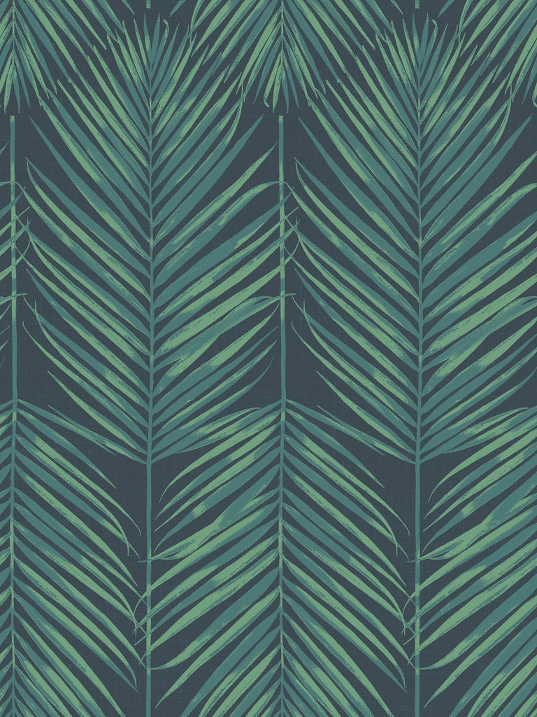 Malibu Paradise Palm Wallpaper - Coastal Palm Leaf - Tropic Midnight | Malibu Wallpaper
