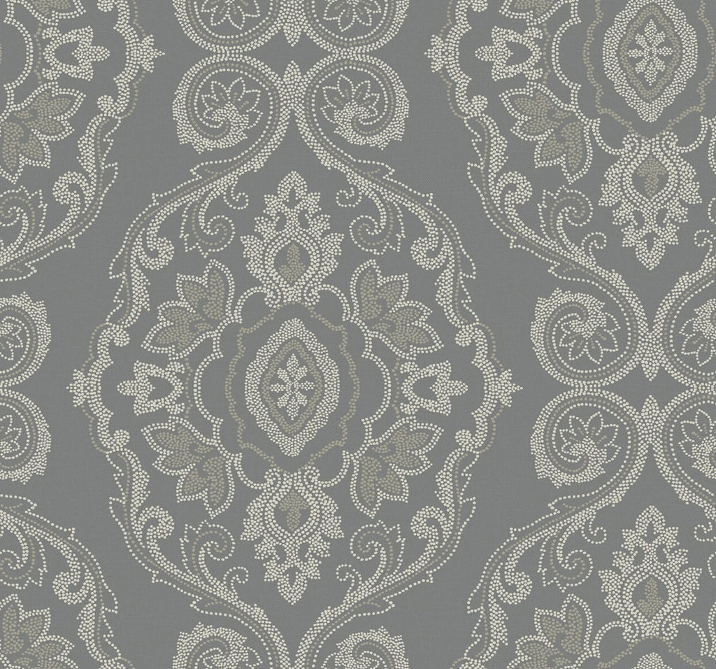 Malibu Nautical Damask Wallpaper - Coastal Damask - Black Sands | Malibu Wallpaper