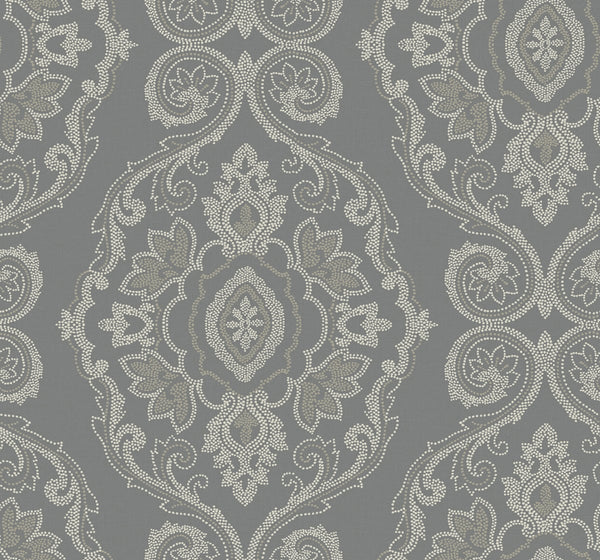 Malibu Nautical Damask Wallpaper - Coastal Damask - Black Sands | Malibu Wallpaper