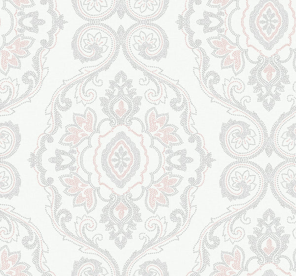 Malibu Nautical Damask Wallpaper - Coastal Damask - Pink Sunset | Malibu Wallpaper