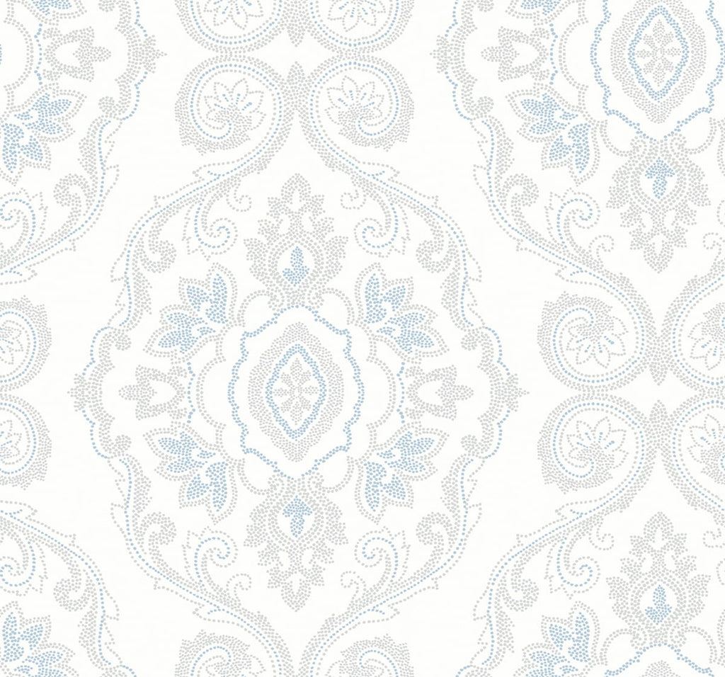 Malibu Nautical Damask Wallpaper - Coastal Damask - Blue Oasis | Malibu Wallpaper