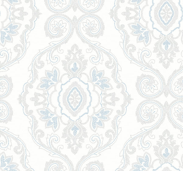 Malibu Nautical Damask Wallpaper - Coastal Damask - Blue Oasis | Malibu Wallpaper