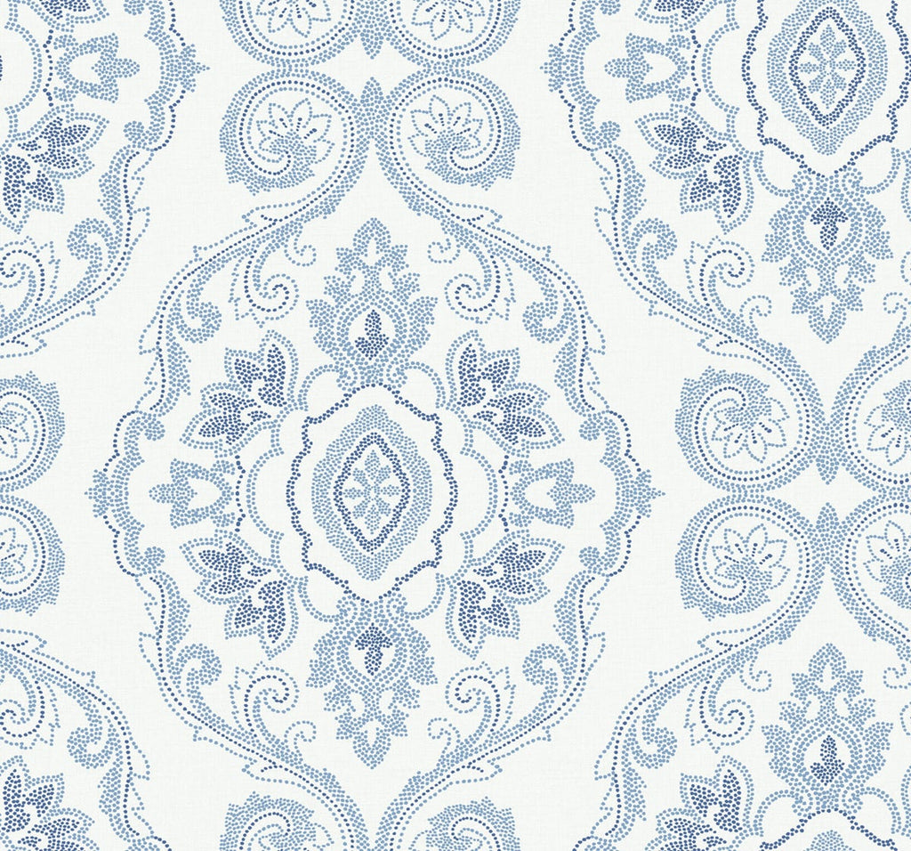 Malibu Nautical Damask Wallpaper - Coastal Damask - Coastal Blue | Malibu Wallpaper