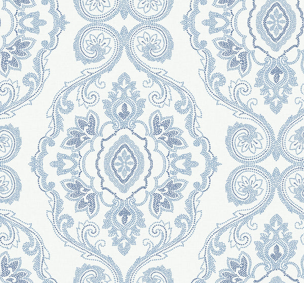 Malibu Nautical Damask Wallpaper - Coastal Damask - Coastal Blue | Malibu Wallpaper