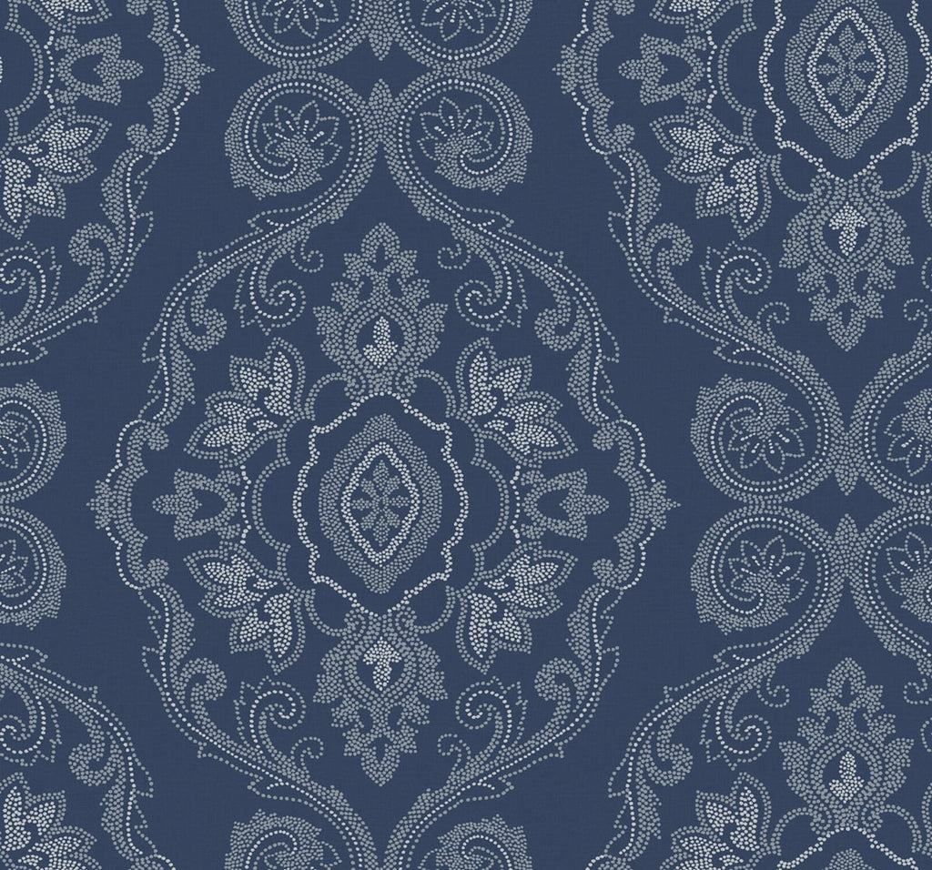 Malibu Nautical Damask Wallpaper - Coastal Damask - Nautical Blue | Malibu Wallpaper