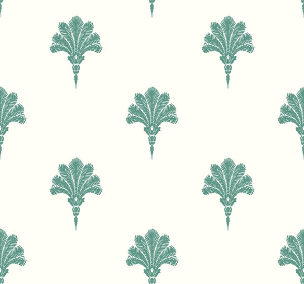 Malibu Summer Fan Wallpaper - Coastal Fleur De Lis - Tropic Green | Malibu Wallpaper