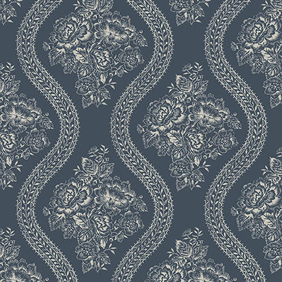 Cordova Charcoal Slate Blue Wallcovering | Jeffrey Stevens