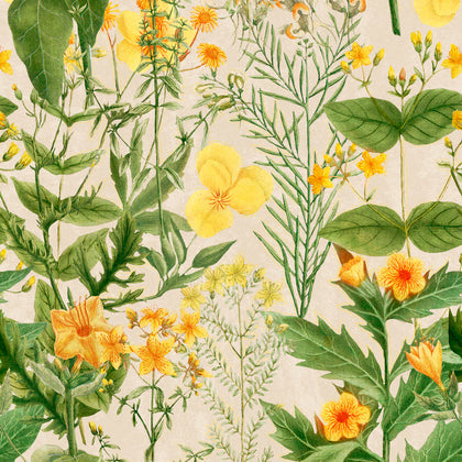 Mimulus - Taupe, Green, Yellow Wallcovering | Mind the Gap