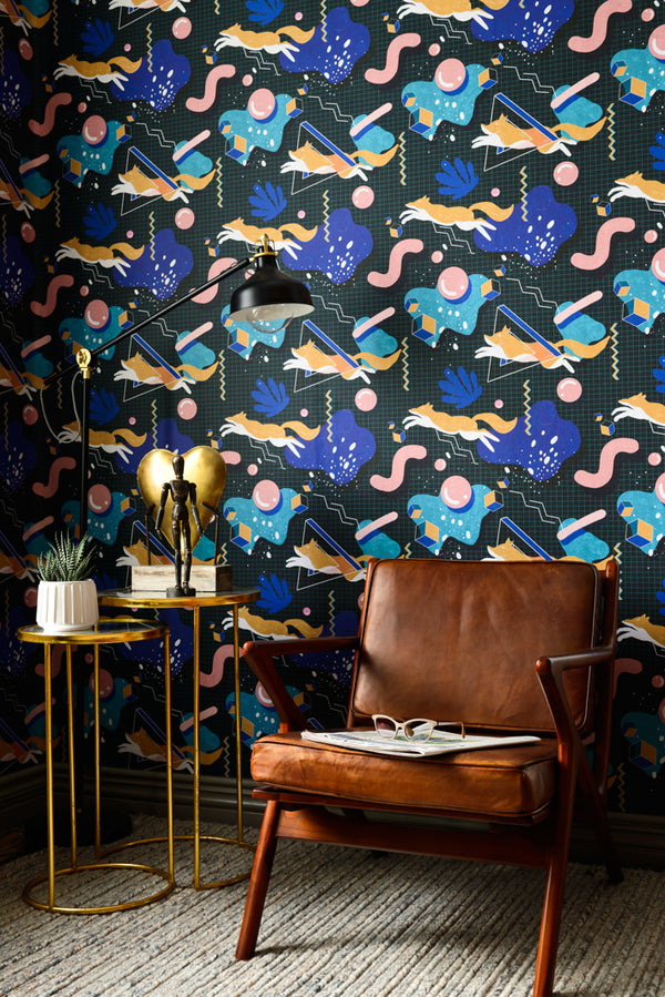 Modern Foxy - Taupe, Black, Blue, Pink, Turquoise Wallcovering | Mind the Gap