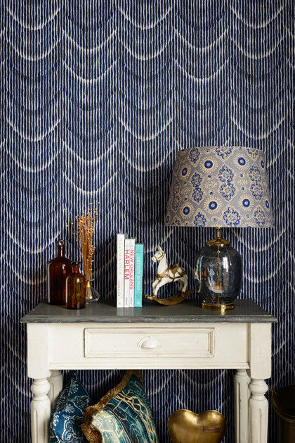 Moving Waves - White, Indigo Wallcovering | Mind the Gap