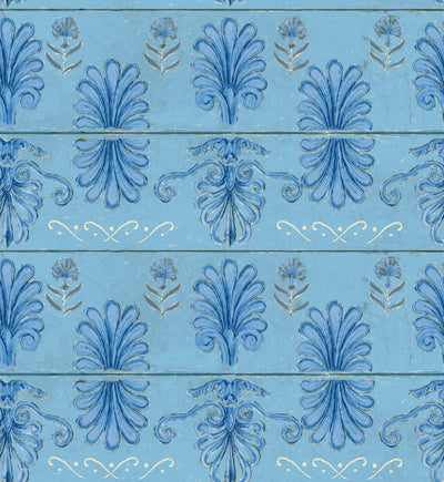 Mykonos Villa Motif Azure - Taupe, Indigo, Light Blue Wallcovering | Mind the Gap
