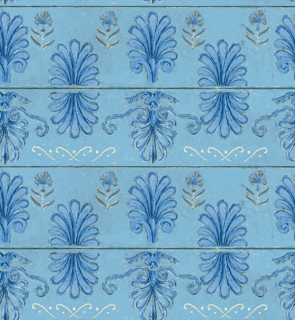 Mykonos Villa Motif Azure - Taupe, Indigo, Light Blue Wallcovering | Mind the Gap