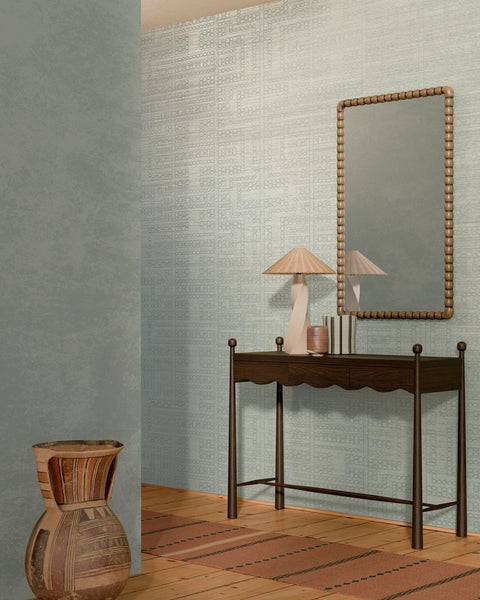 Taio Embroidered Grasscloth Wythe Blue Wallpaper | Arte Europe