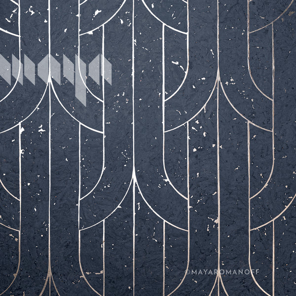 Porto Deco Bacchus Blue - Charcoal Wallcovering | Maya Romanoff