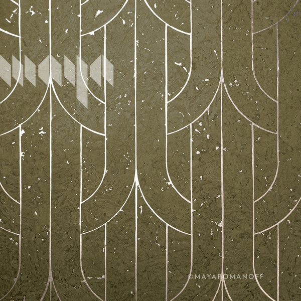 Porto Deco Green Grenache - Olive Green Wallcovering | Maya Romanoff