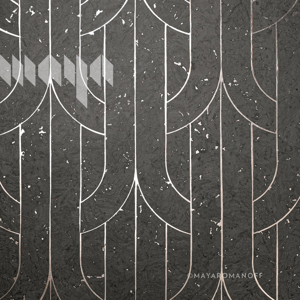 Porto Deco Syrah Slate - Charcoal Gray Wallcovering | Maya Romanoff