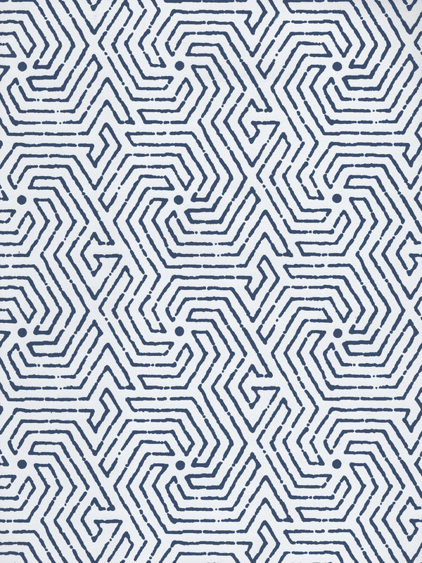 Maze Navy on White Patent Vinyl Screen Printed | China Seas