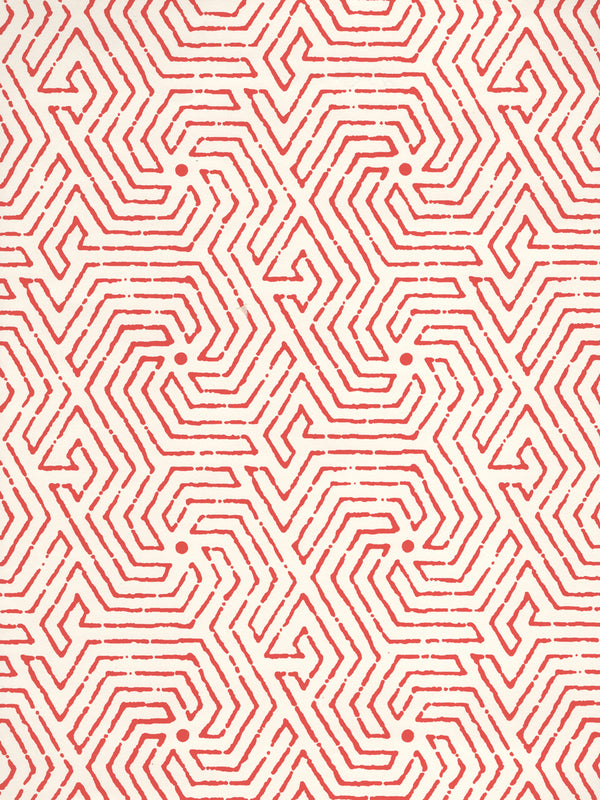 Maze Salmon on Almost White Screen Printed - Off-White Commercial Wallcovering | China Seas
