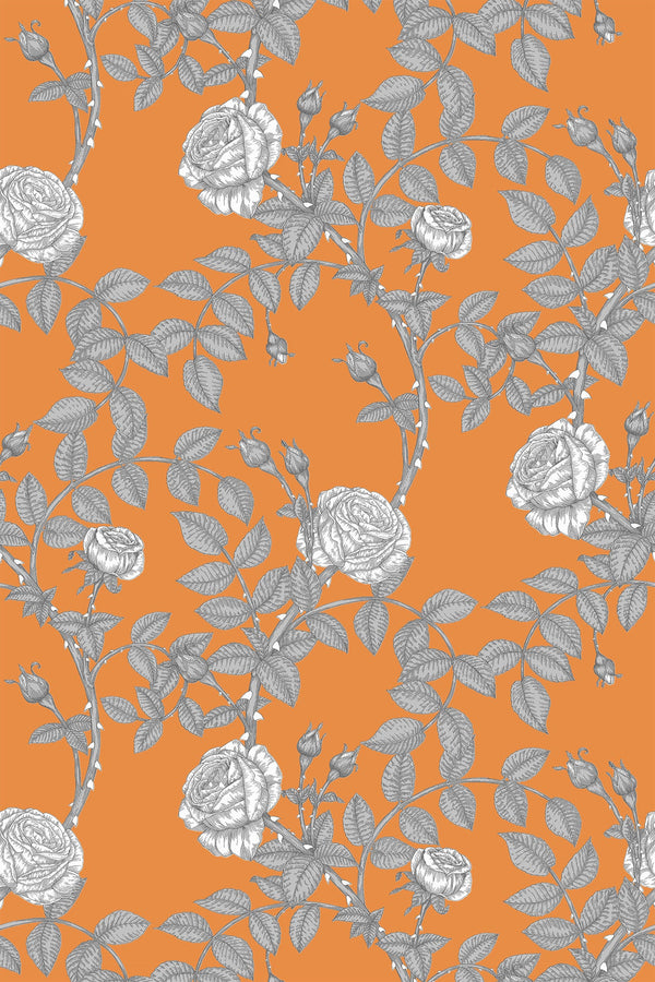 McGegan Rose Greys on Orange | Timorous Beasties Wallcovering