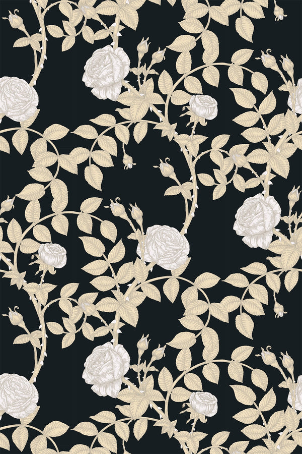McGegan Rose Neutrals on Black | Timorous Beasties Wallcovering