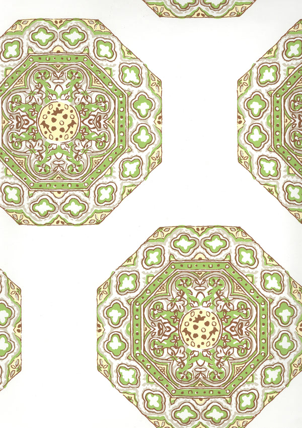Medallion Fig Cream on White Vinyl Screen Printed | China Seas