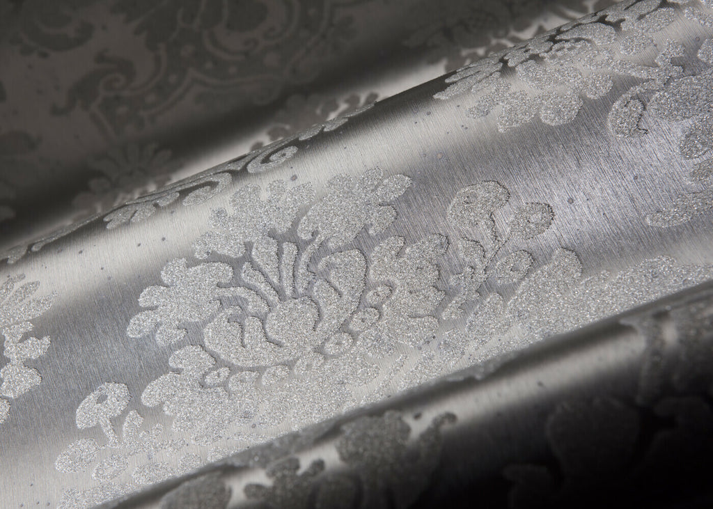Gloria Glass Beaded Damask Grey Wallpaper | Arte Europe