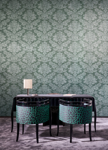 Gloria Glass Beaded Damask Green Wallpaper | Arte Europe
