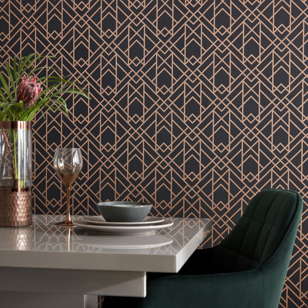Metro Jet - Black and Gold Wallcovering | 1838 Wallcoverings