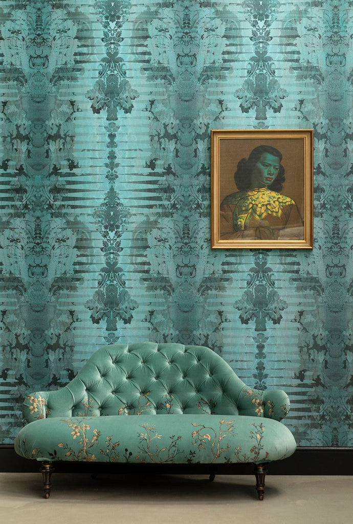 Moire Damask Gunmental Blue