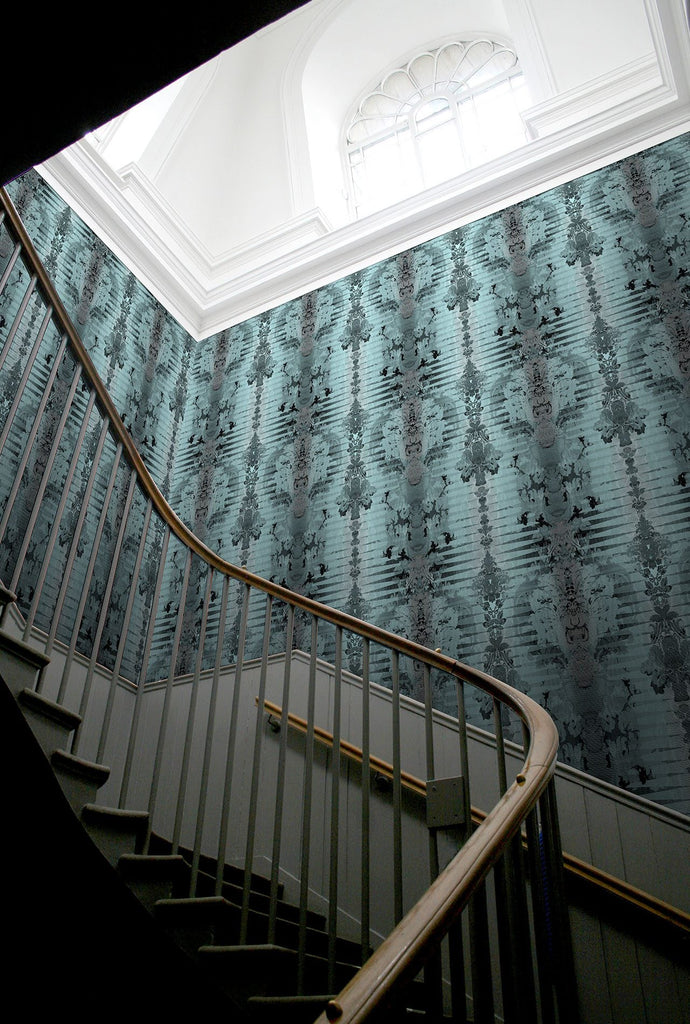 Moire Damask Gunmental Blue