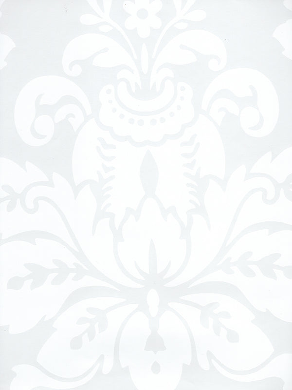 Monty White on White Patent Screen Printed - White Wallcovering | China Seas