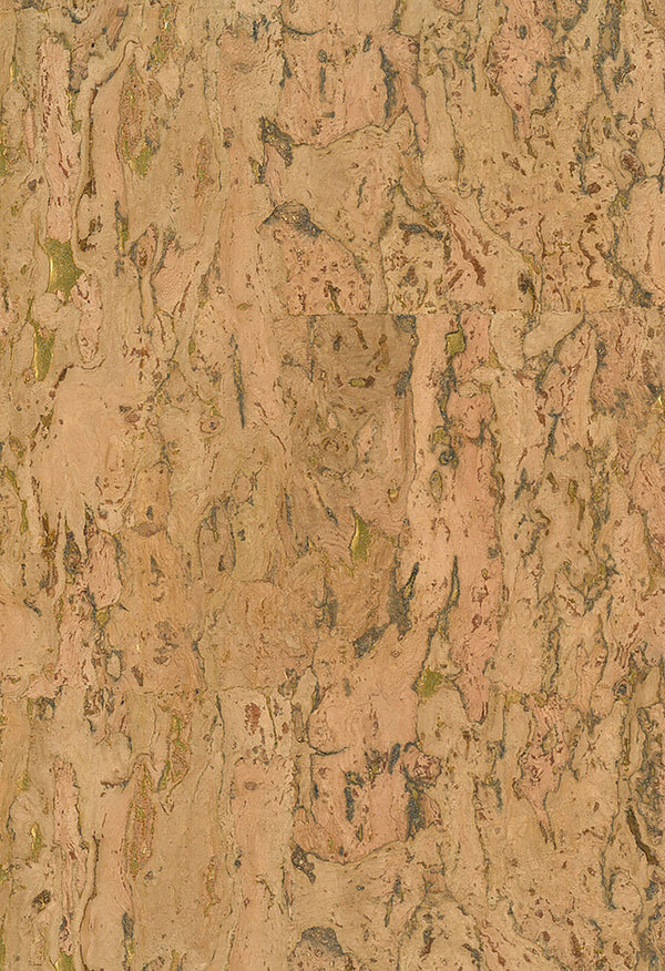 Cork Contemporary Grasscloth - Brown, Metallic Gold | Architectural Wallcoverings