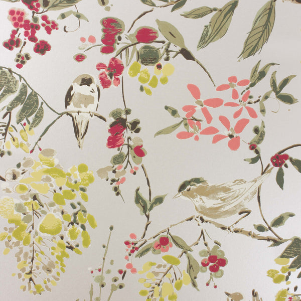 Cathay Penglai Charcoal/Sage/Coral - Green Wallcovering | Nina Campbell