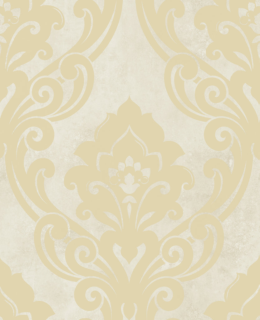 Malibu Vogue Damask Wallpaper - Mid Century Damask - Metallic Gold and Off-White | Malibu Wallpaper