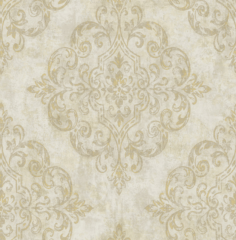 Malibu Atelier Wallpaper - Mid Century Damask - Tan, Gold, and Off-White | Malibu Wallpaper