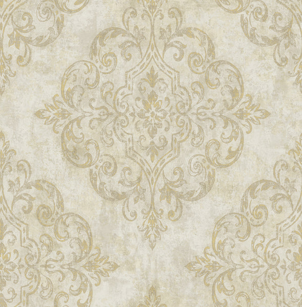 Malibu Atelier Wallpaper - Mid Century Damask - Tan, Gold, and Off-White | Malibu Wallpaper