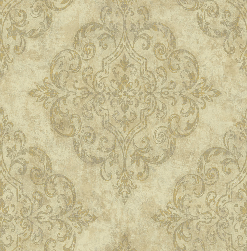 Malibu Atelier Wallpaper - Mid Century Damask - Metallic Gold and Off-White | Malibu Wallpaper