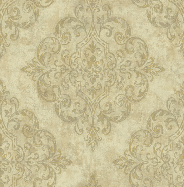 Malibu Atelier Wallpaper - Mid Century Damask - Metallic Gold and Off-White | Malibu Wallpaper