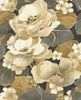 Malibu Adorn Wallpaper - Mid Century Floral - Metallic Gold & Ebony | Malibu Wallpaper