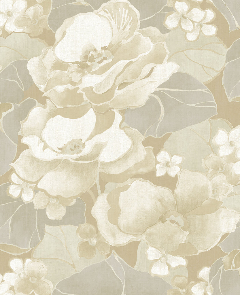 Malibu Adorn Wallpaper - Mid Century Floral - Light Tan and Off-White | Malibu Wallpaper
