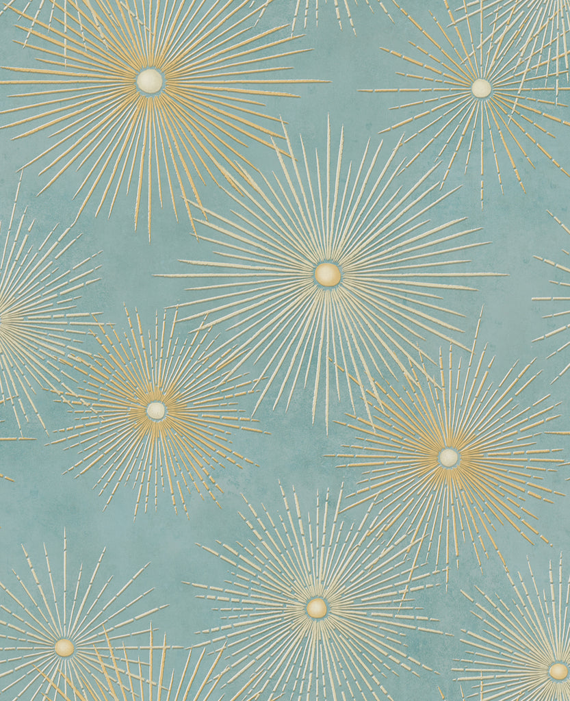 Malibu Catwalk Wallpaper - Mid Century Geometric - Teal and Metallic Gold | Malibu Wallpaper