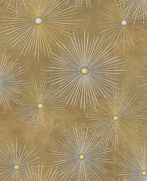 Malibu Catwalk Wallpaper - Mid Century Geometric - Metallic Gold and Caramel | Malibu Wallpaper