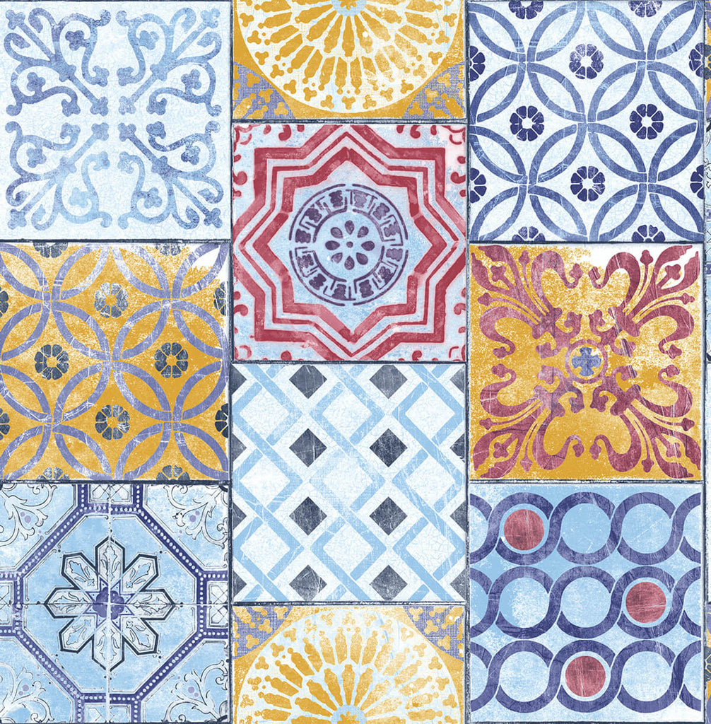 Malibu PS Colorful Moroccan Tile Moroccan Tile - Multicolored | Peel and Stick Removable Wallpaper