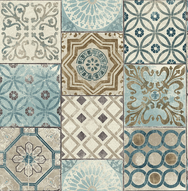 Malibu Ps Morocaan Tile Moroccan Tile - Blue & Copper | Peel and Stick Removable Wallcovering