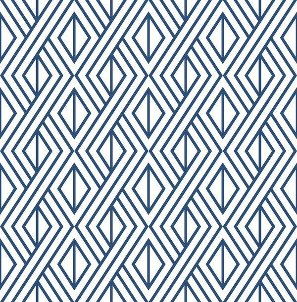 Malibu Ps Navy Diamond Geometric Contemporary Geometric - Navy & White | Peel and Stick Removable Wallcovering