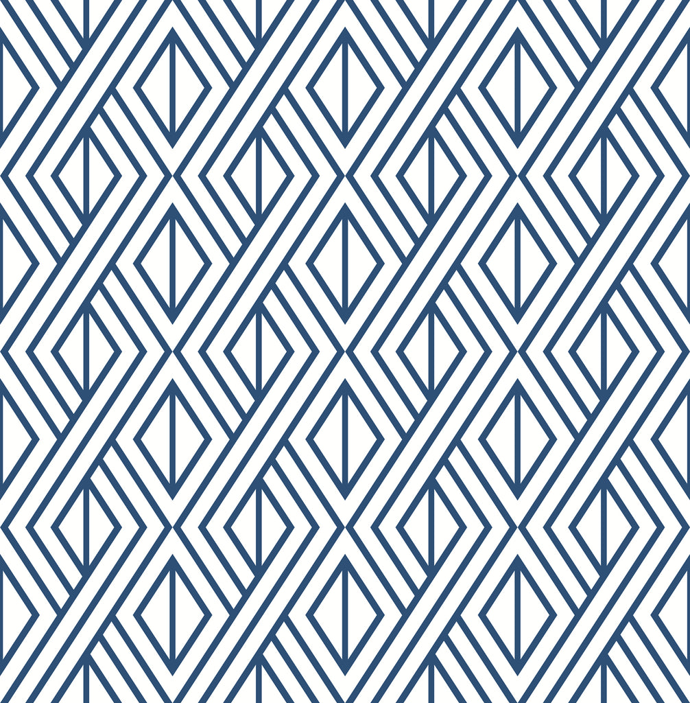 Malibu PS Navy Diamond Geometric Contemporary Geometric - Navy & White | Peel and Stick Removable Wallpaper