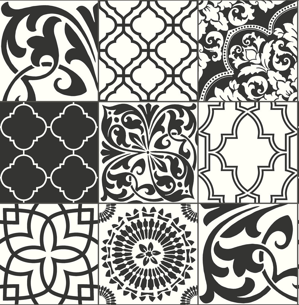Malibu PS Black and White Graphic Tile Moroccan Tile - Black & White | Peel and Stick Removable Wallpaper