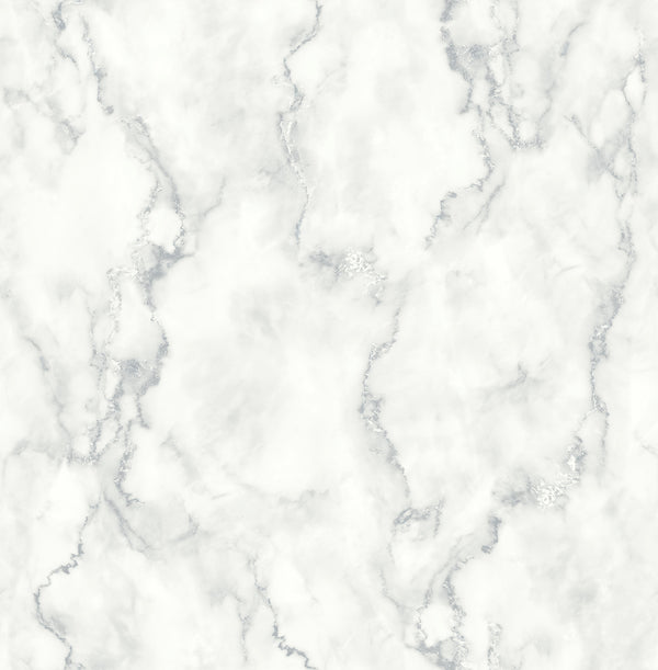Malibu Ps Faux Marble Contemporary Marbled - Gray & Metallic Silver | Peel and Stick Removable Wallcovering