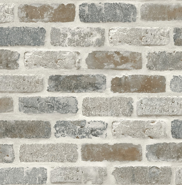 Malibu Ps Washed Brick Industrial Brick - Soft Gray & Rust | Peel and Stick Removable Wallcovering